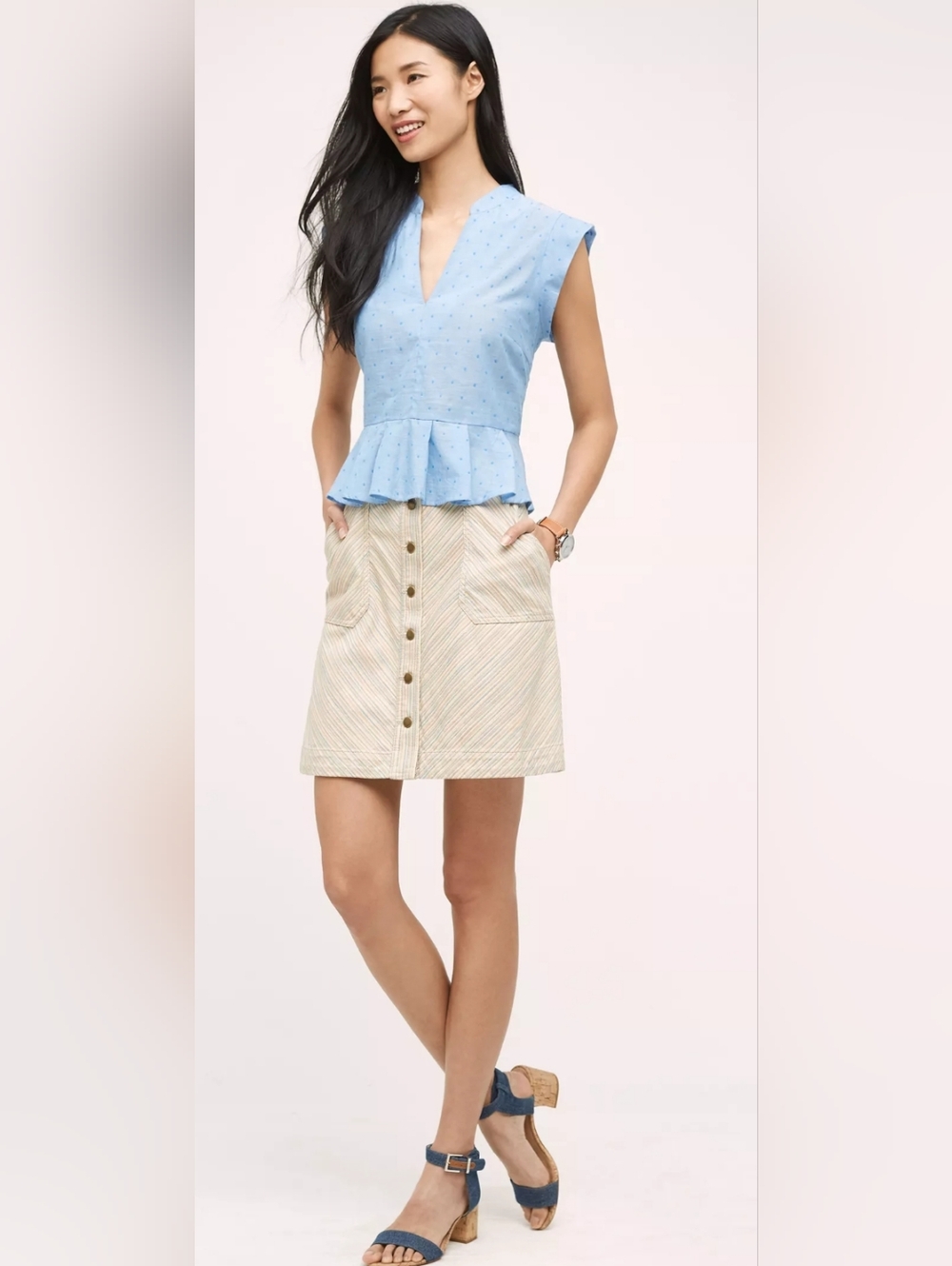 🌼B2G1🌼 Pilcro Anthropologie Button-Front Striped Mini Skirt